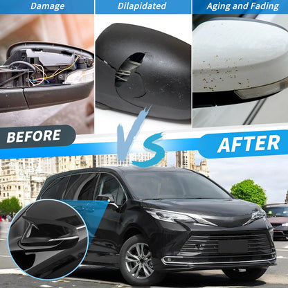 1 Pair Mirror Cover Cap Left Right Gloss Black for Toyota Sienna (2021–2025)