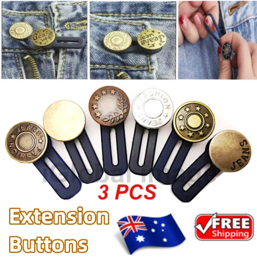 3 Pcs Metal Retractable Button Buckle for Jeans Waist Band