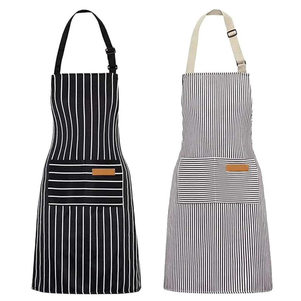 2X Adjustable Neck Strap Cooking Aprons for Kitchen (Black, Gray)