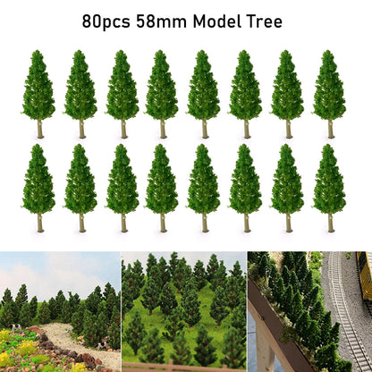 80Pcs 2.28" Miniature Scenery Model Pine Tree Train Railroad Landscape Layout