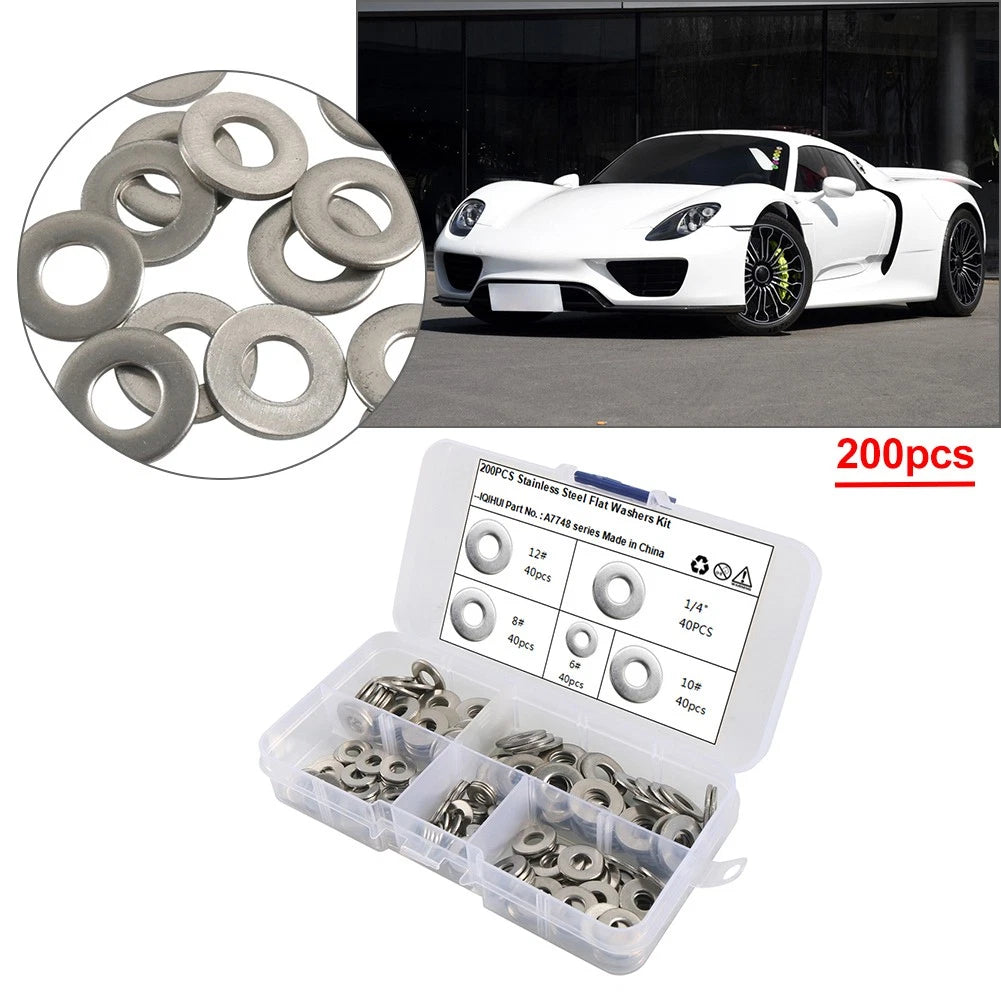 200Pcs Stainless Steel Flat Washers Gaskets for Automotive Use