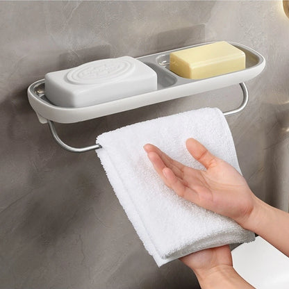 Two Layer Soap Dish with Towel Bar for Bathroom or Kitchen