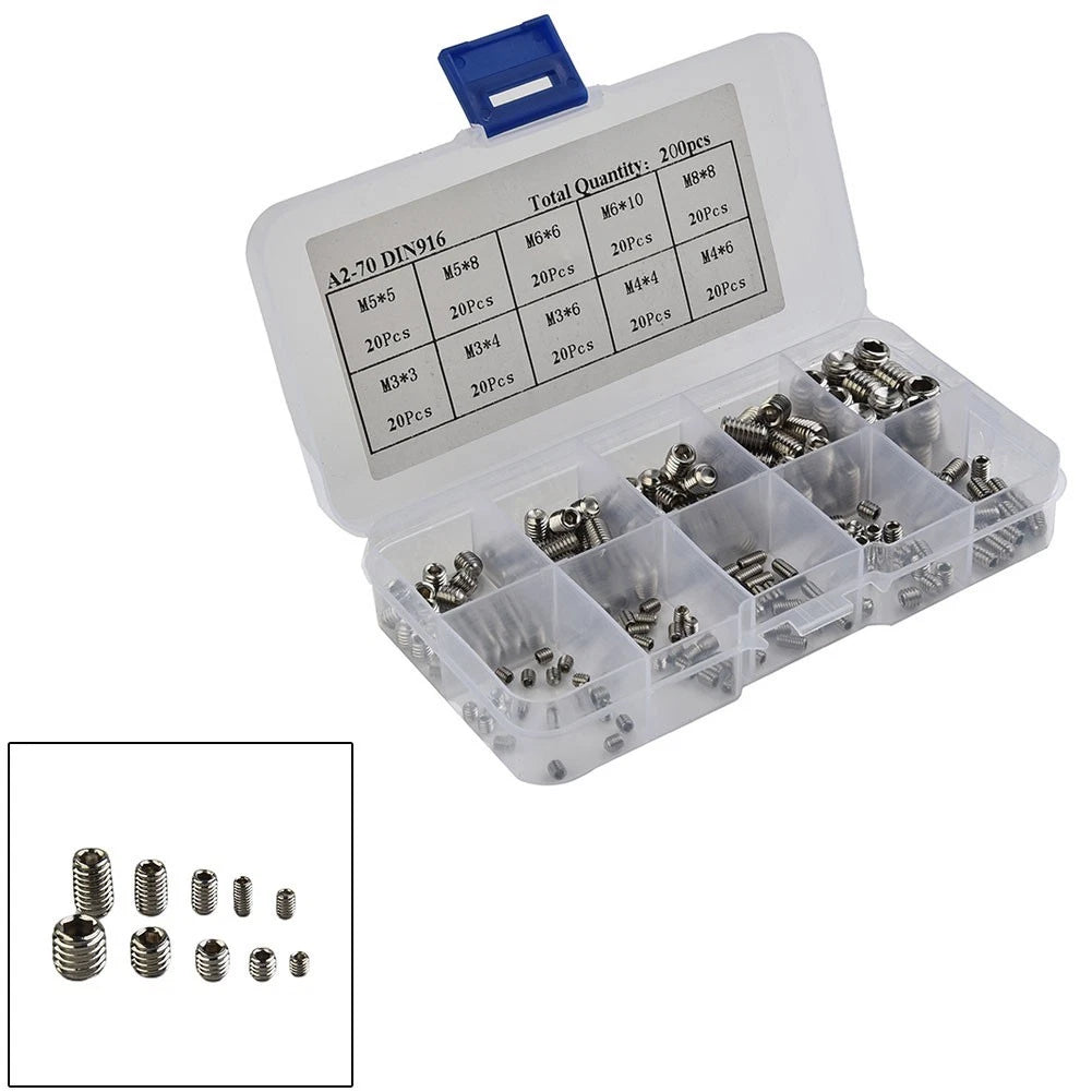 200pcs Stainless Steel Hex Wrench Socket Cap Screws M3-M8