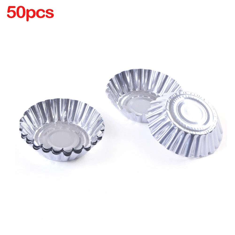 50Pcs Aluminum Egg Tart Cupcake Mold Baking Tool