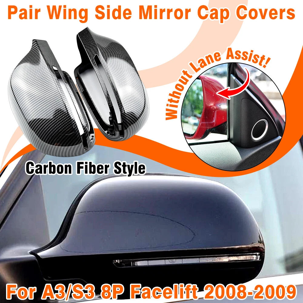 Carbon Look Mirror Cover Cap for Audi A3/S3 8P (2008–2009)