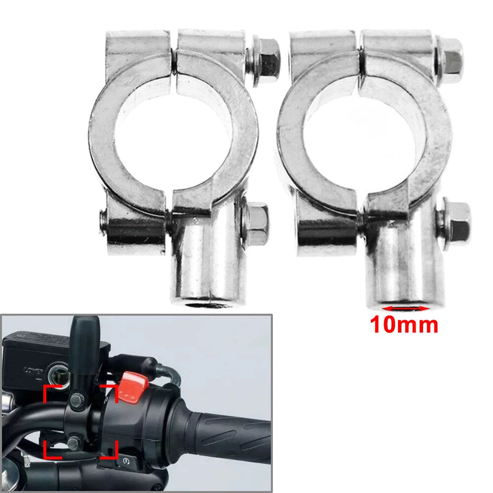 M10 22MM Handlebar Mirror Mounts Holder Clamps Adaptor Motorcycle Chrome 2PCS