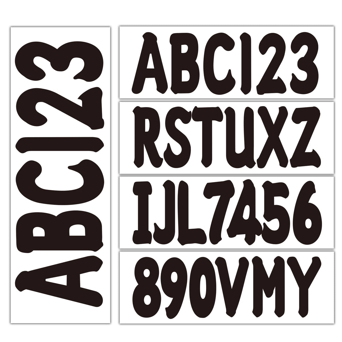 4 Sets 3\" Marine Alpha-Numeric Registration Numbers and Letter Sticker Black