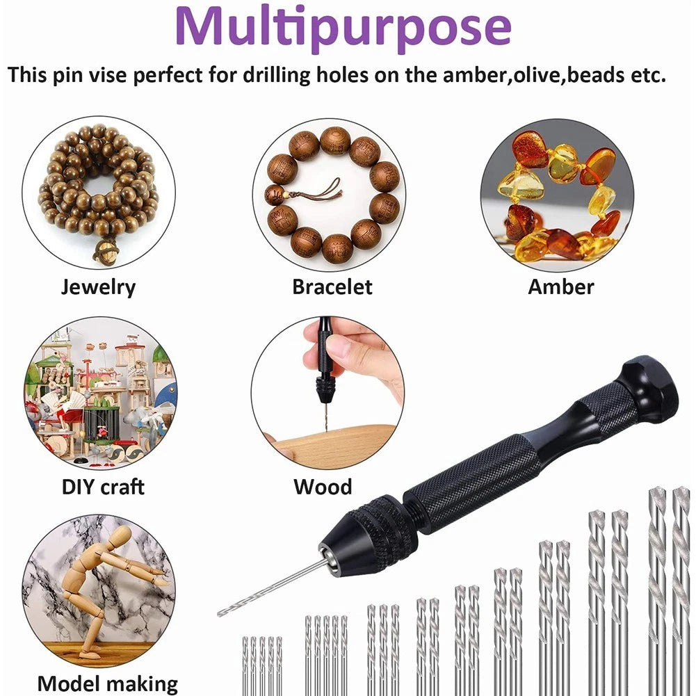 36-Piece Hand Drill Bits Set for Jewelry Making with Keyless Chuck
