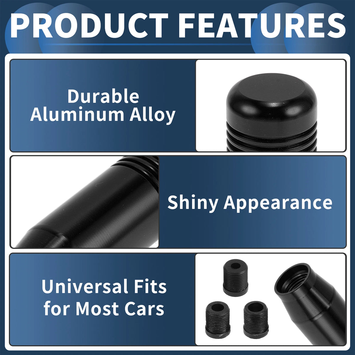 Shift Knob Set of 1 for Universal Automatic Manual (8.5cm, Aluminum Alloy, Black)
