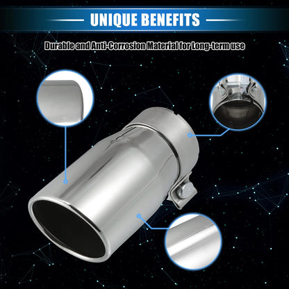Exhaust Tip 2.8 Inlet 6.9 Length for Toyota Tacoma (2005–2023) Silver