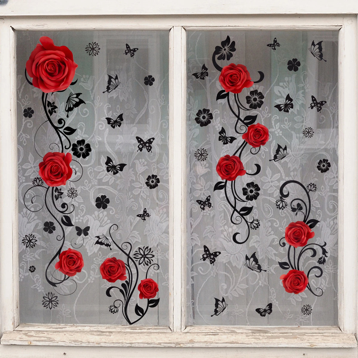 Red Flower Window Cling for Home Decor (Reusable Floral Sticker)