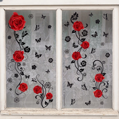 Red Flower Window Cling for Home Decor (Reusable Floral Sticker)