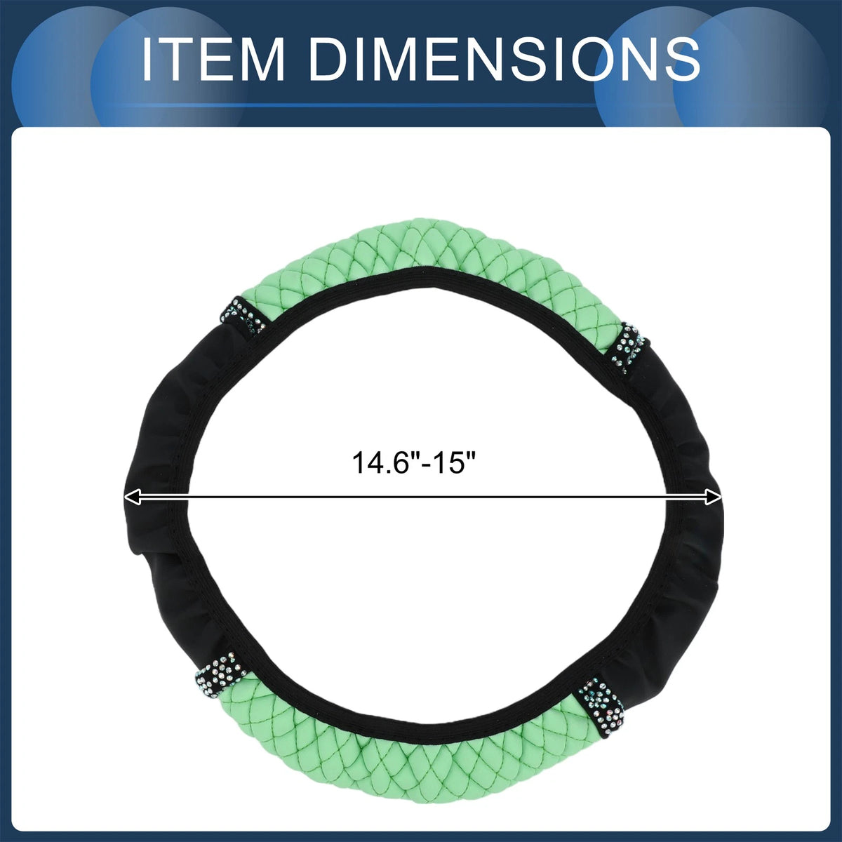Steering Wheel Cover 14.6"-15" for Universal Vehicles (1 Pc) - Green Faux Leather