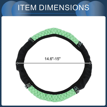 Steering Wheel Cover 14.6"-15" for Universal Vehicles (1 Pc) - Green Faux Leather