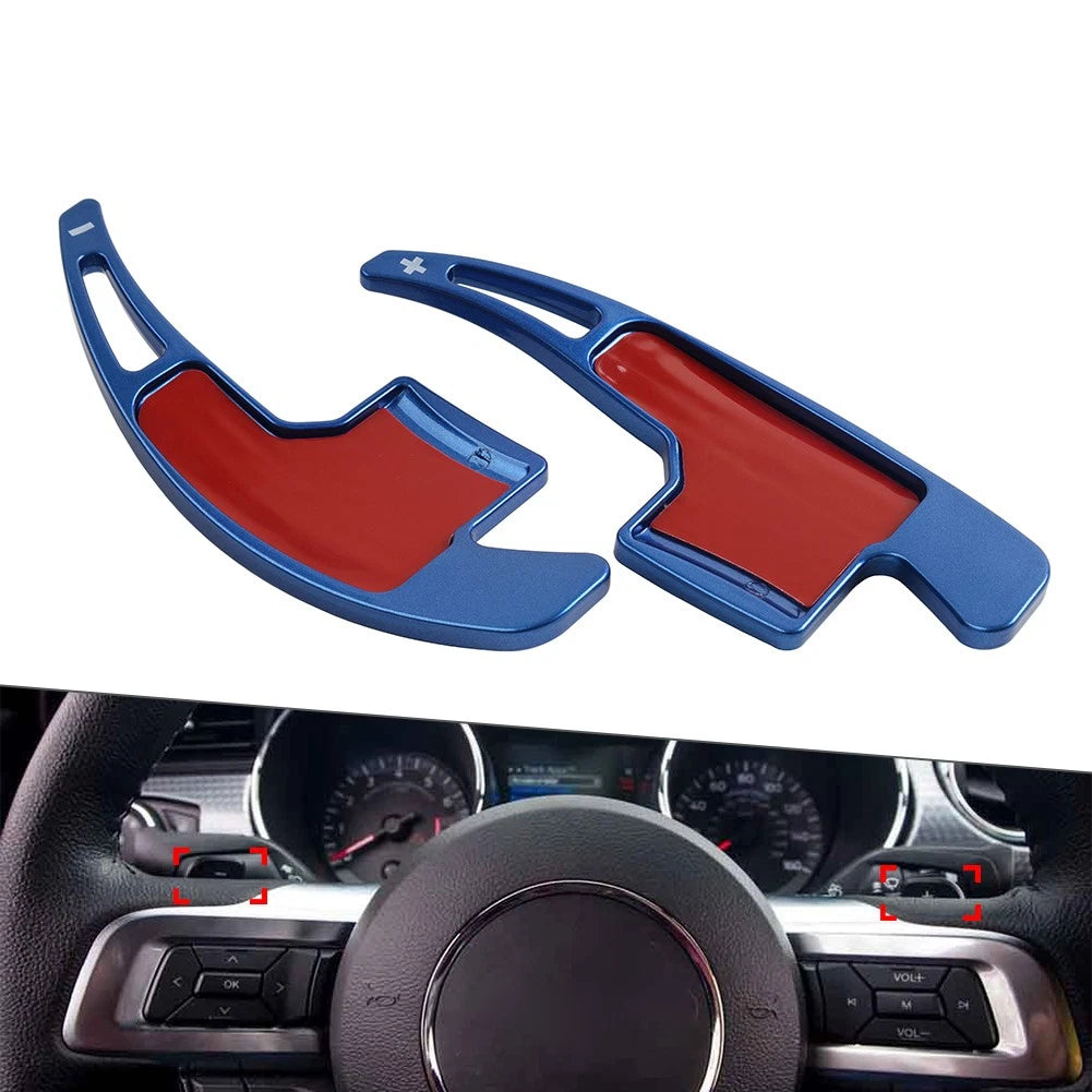 2X Blue Steering Wheel Shift Paddle Extension for Ford Mustang (2015–2023)