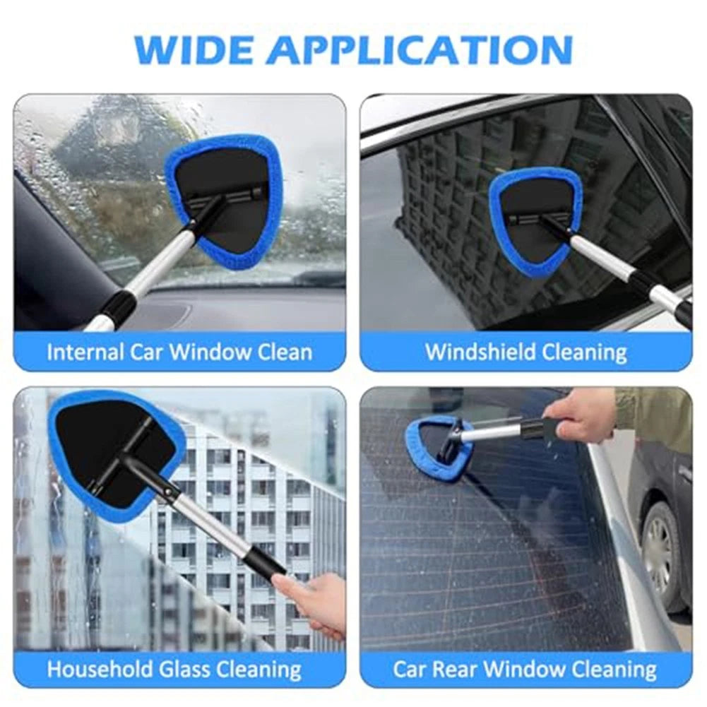 Compact Car Windscreen Cleaner with Telescopic Handle and Microfiber Pads