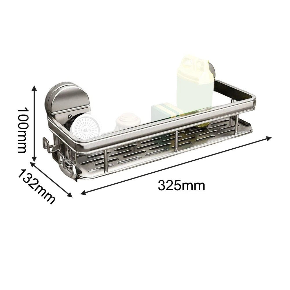 Aluminum Suction Cup Wall Mount Organizer Basket for Bathroom