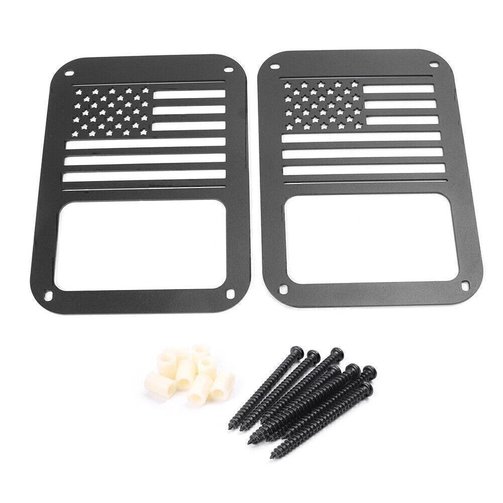 2X Rear American Flag Tail Light Cover Protector for Jeep Wrangler JK (2007–2016)