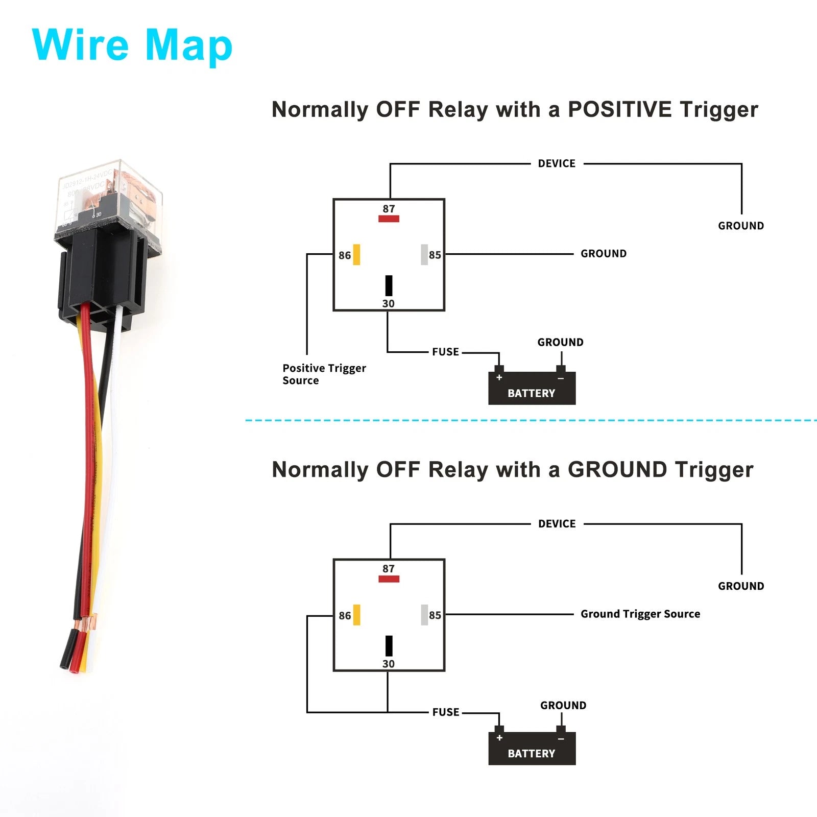2X 4-Pin 24V 80A Waterproof Auto Relay with Harness Sockets