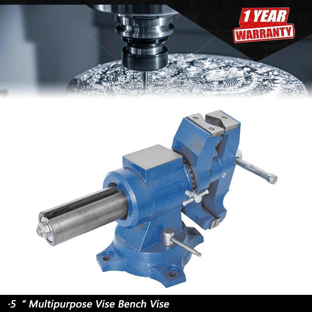 5-Inch Bench Vise with 360-Degree Rotation Clamp