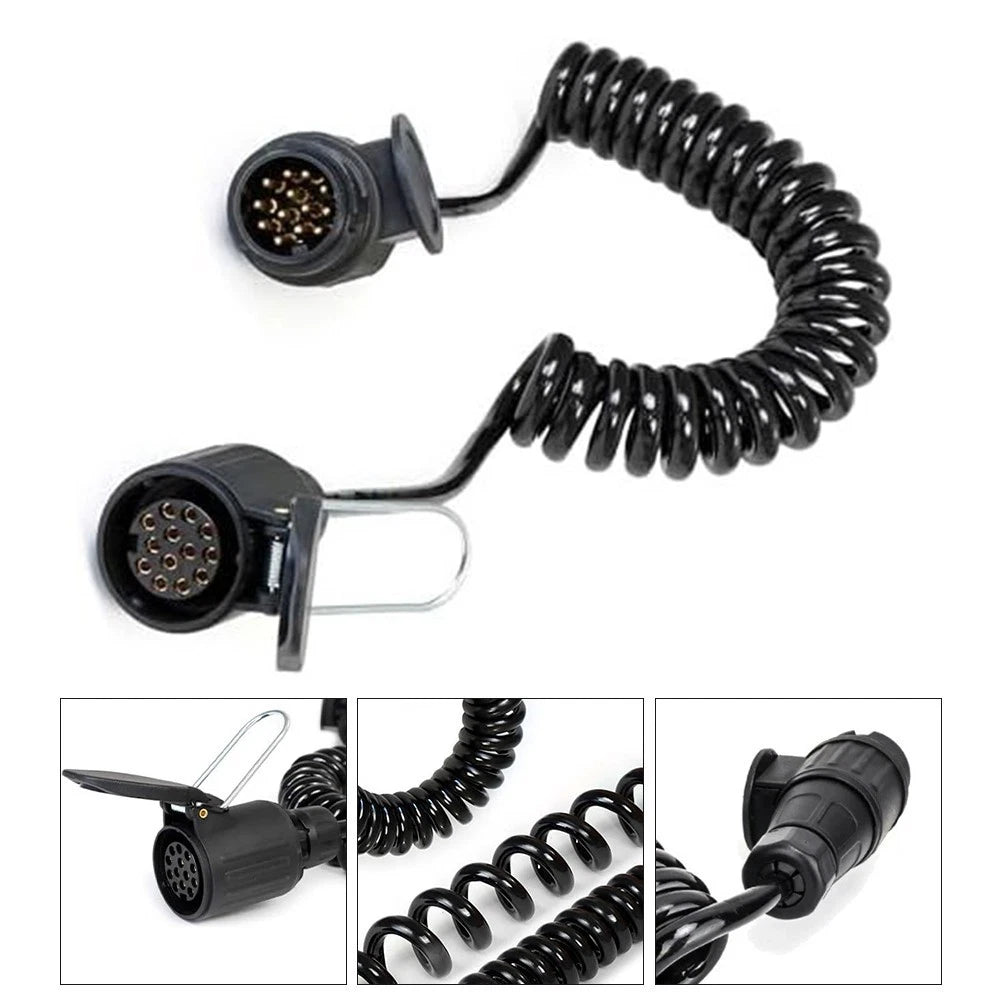 3 Meter 13 Pin Coiled Trailer Cable with Plastic Socket for Trailer Wiring