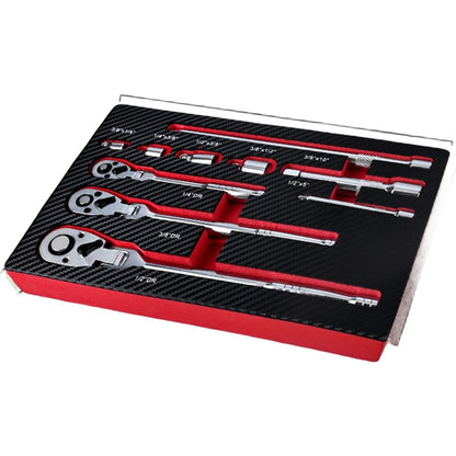 72 Tooth Reversible Folding Ratchet Wrench Set with Extender Bars and Adapters