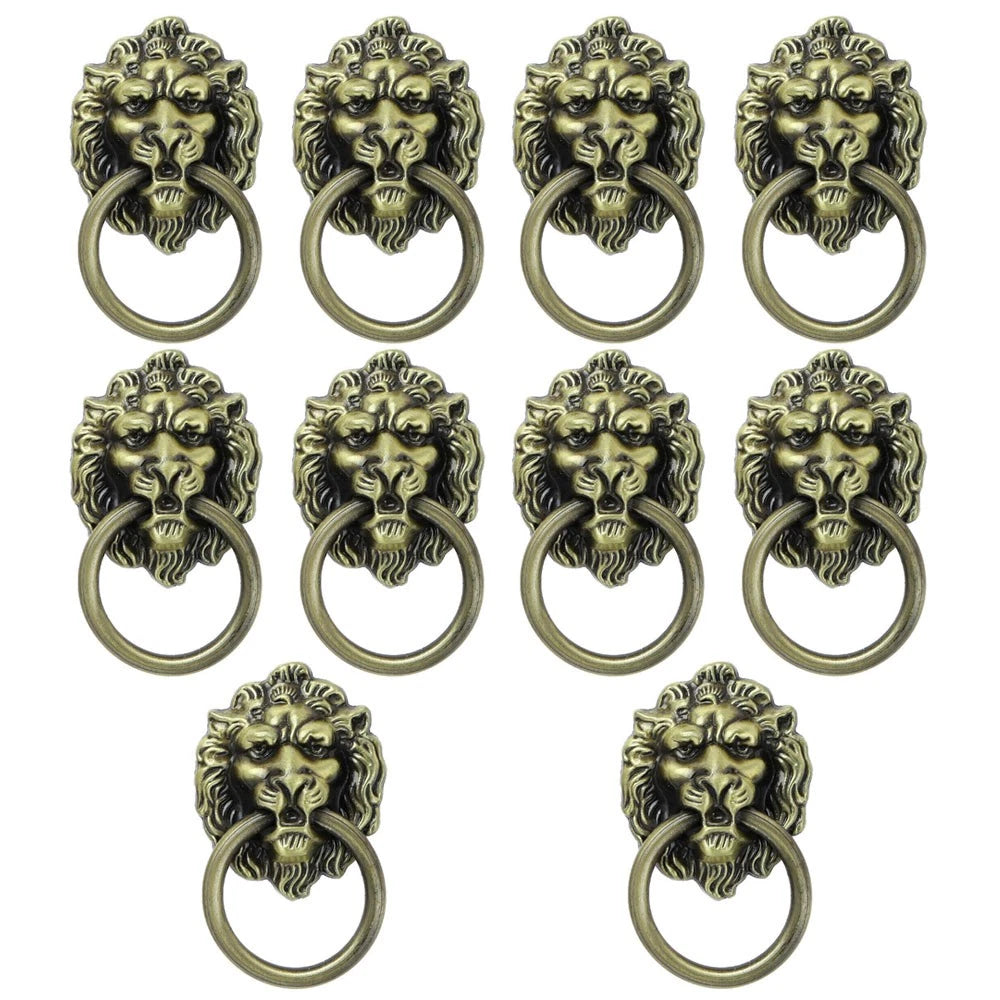 10X Vintage Lion Head Pull Handle Ring Cabinet Drawer Knob
