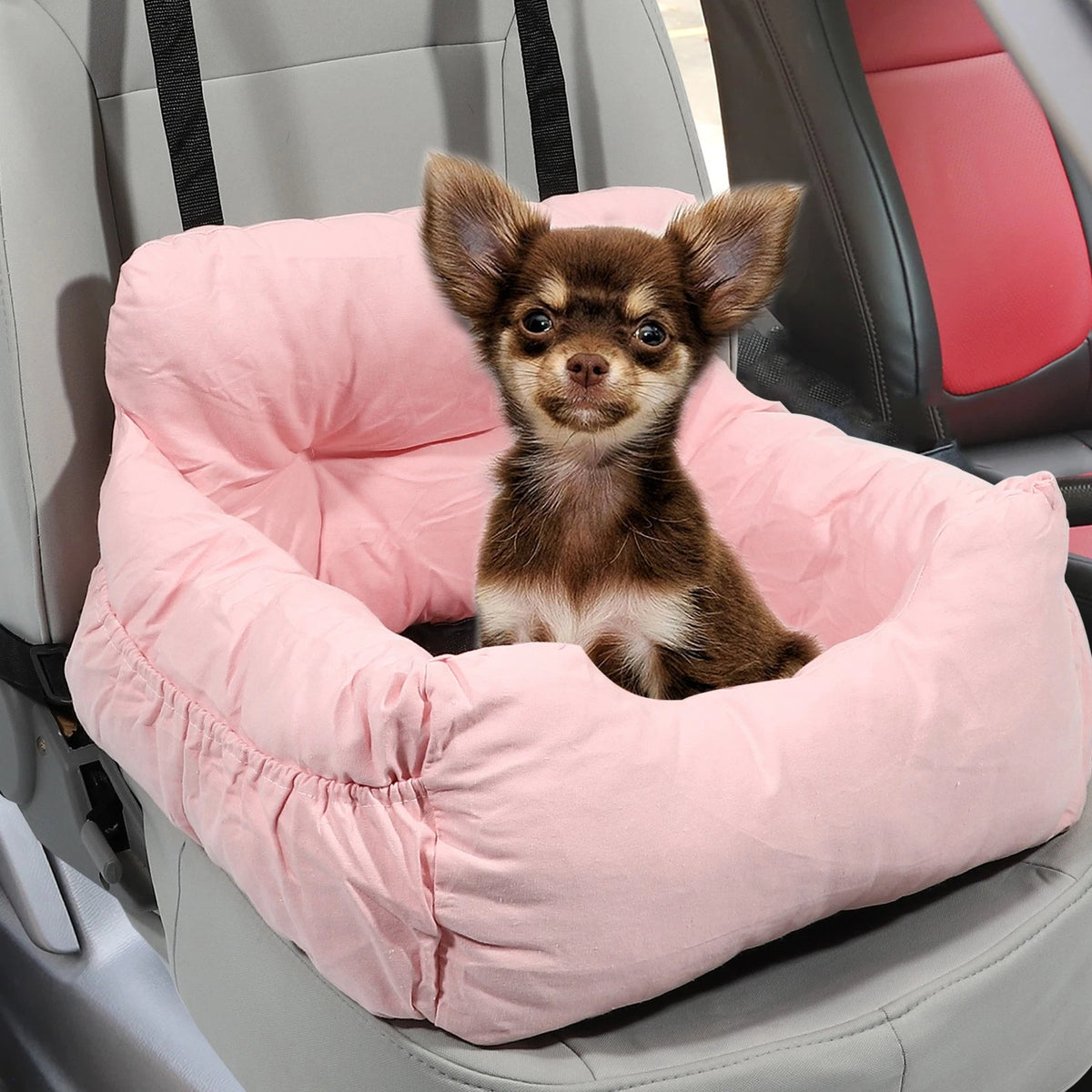 Dog Car Seat Booster with Adjustable Straps for Pet - Pink
