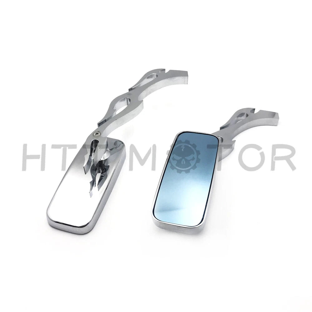 Chrome Rectangle FlameStem Mirrors for Harley Iron Horse (Custom Application)