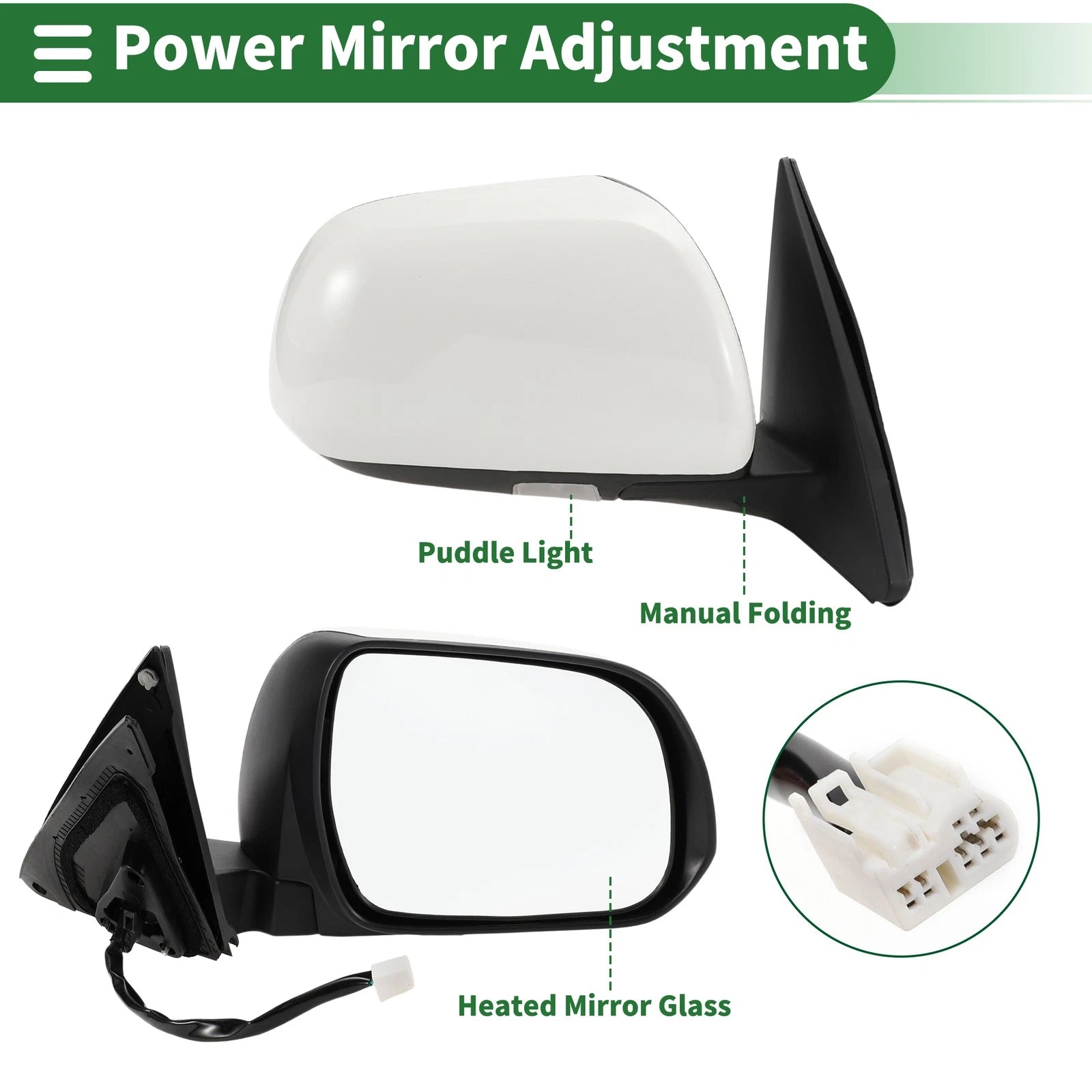 Right Side Door Mirror Manual Folding for Toyota Highlander (2008–2013)