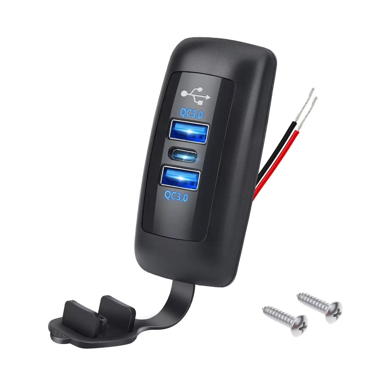 3 Port Fast Charger Socket Power Outlet Panel for Car Boat RV (12V-24V)