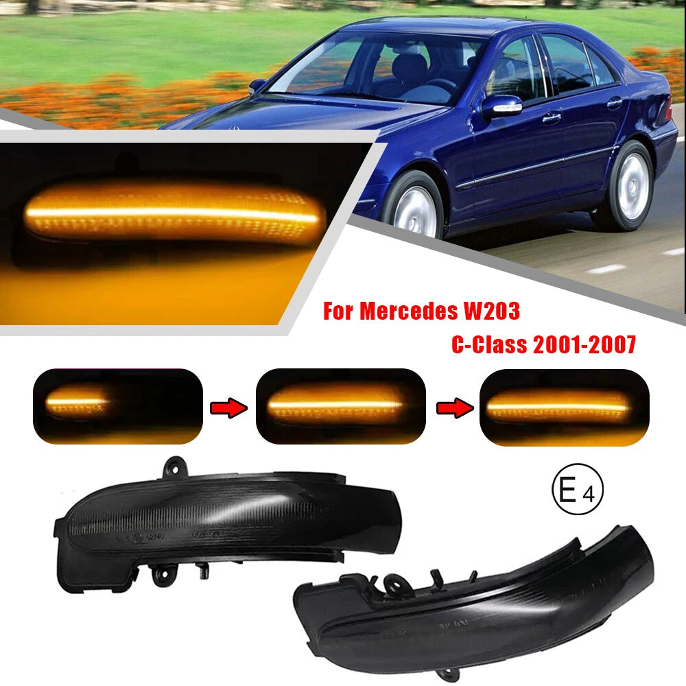 Dynamic LED Side Mirror Turn Signal Light for Benz C-Class W203 S203 (2000–2007)