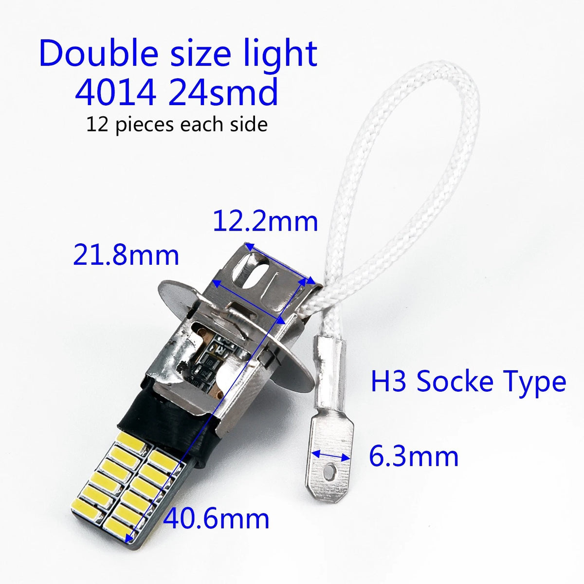 2Pc H3 6500K White 24SMD LED Bulb for Fog Light Driving Lamp