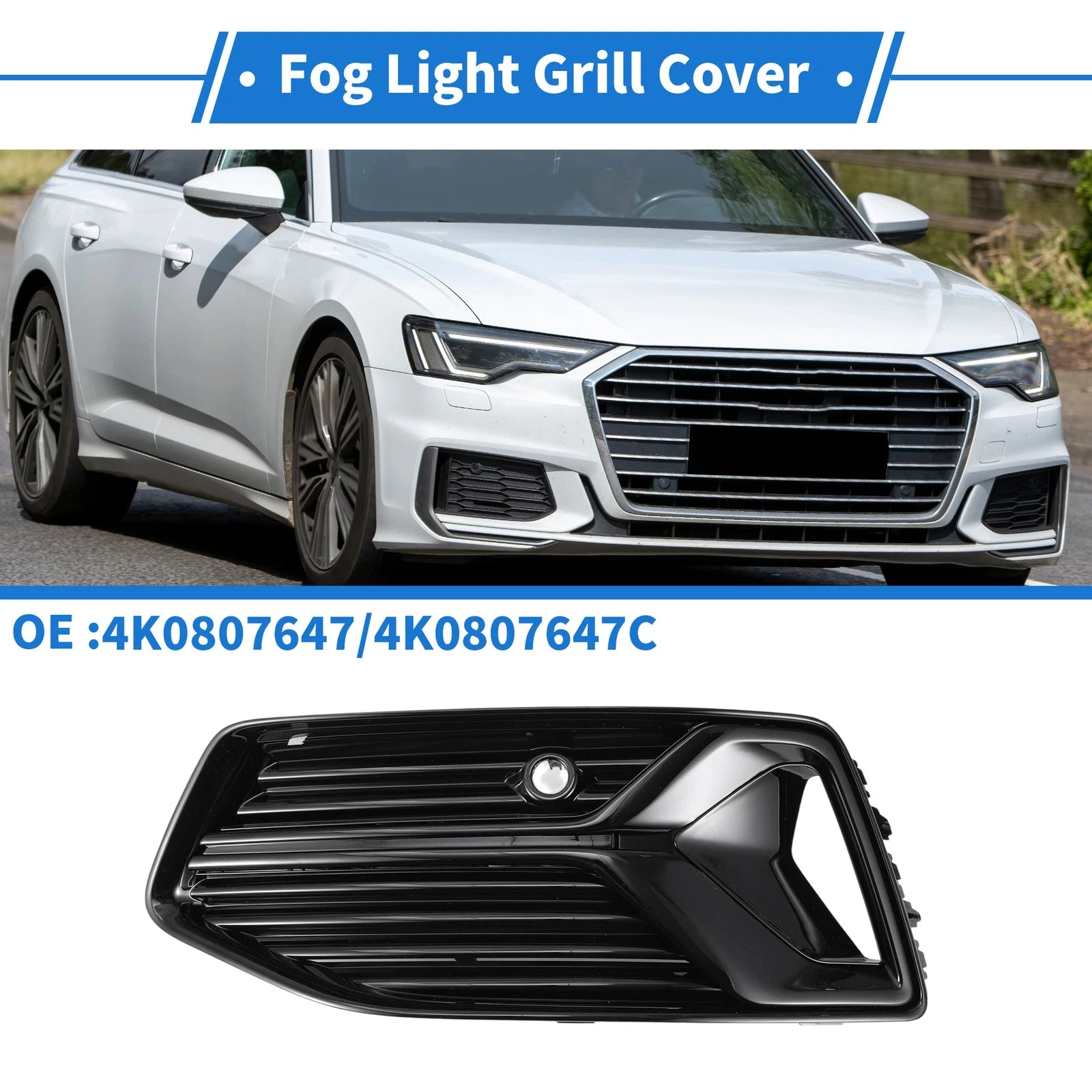 1Pc Front Left Fog Light Grill Replacement for Audi A6 (2019–2023)