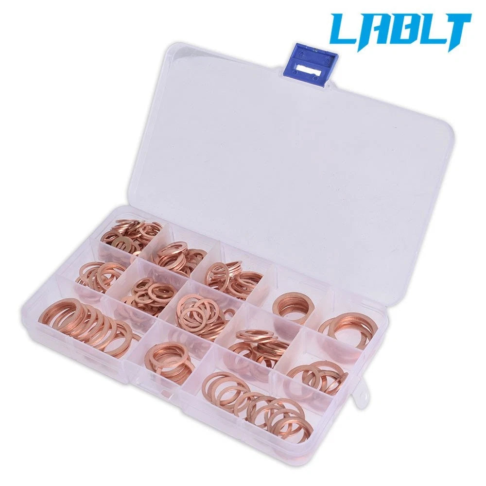 280Pcs Assorted Solid Copper Crush Washers Seal Flat Ring Kit