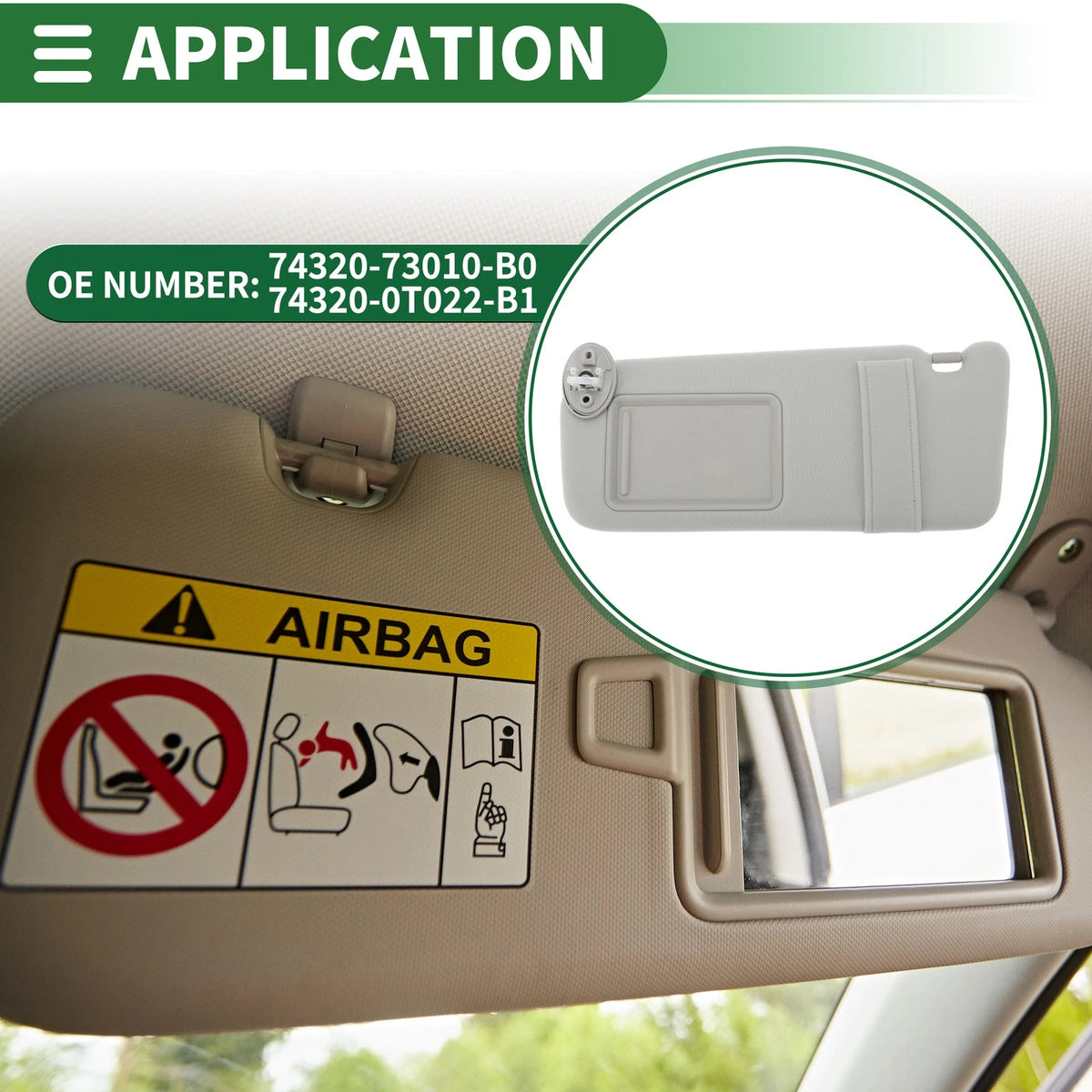 Left Sun Visor for Toyota Venza (2009–2015) with Mirror No. 74320-73010
