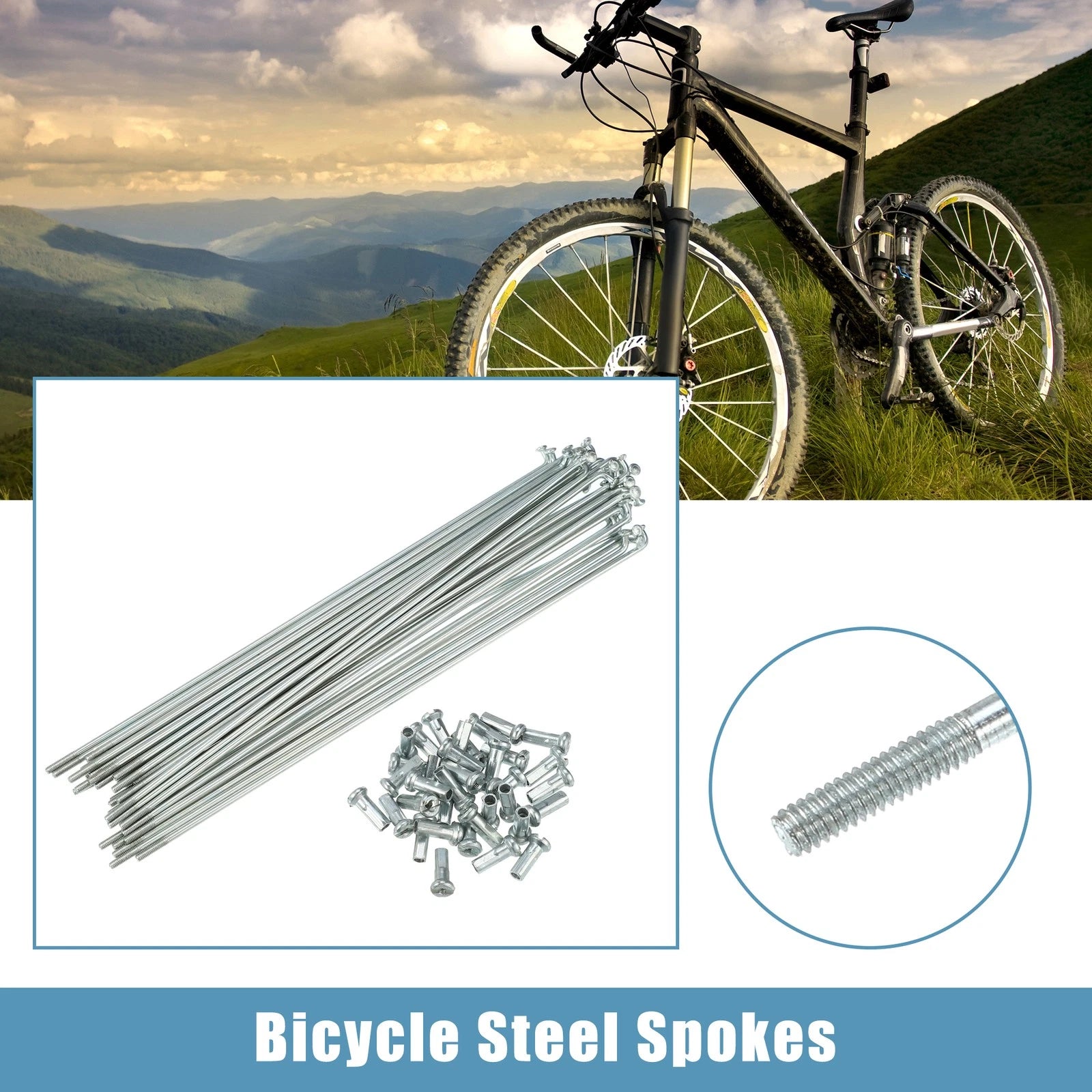 36pcs Bicycle Steel Spokes 183mm J Bend Replacement with Nipples for 7.20" Cycle (—)