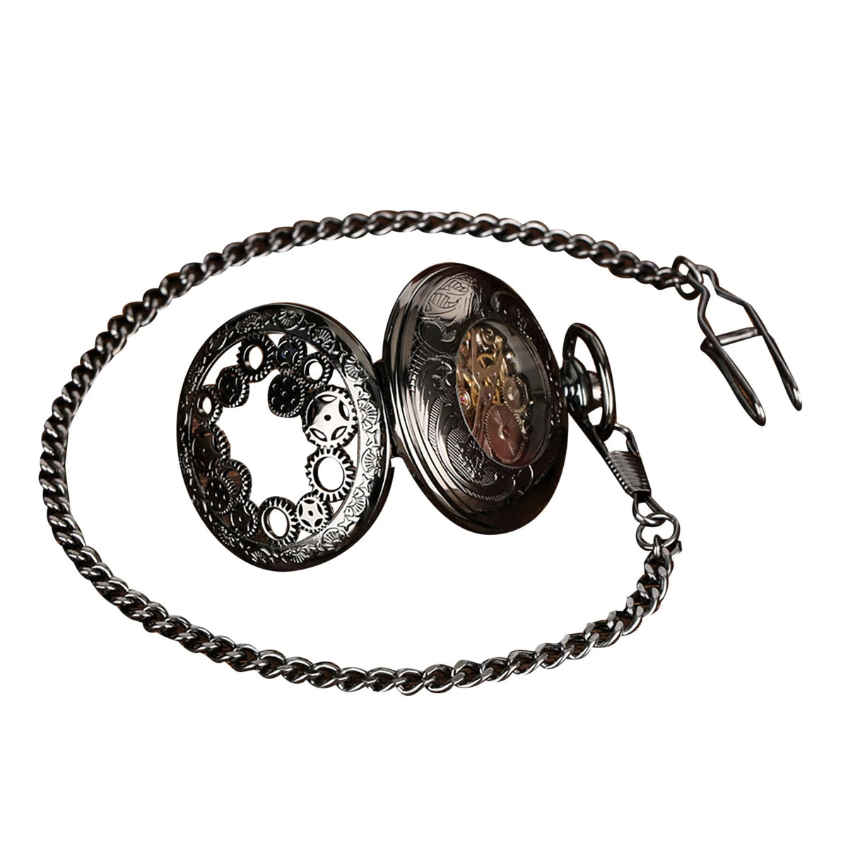 Luxury Skeleton Mechanical Pocket Watch with Chain
