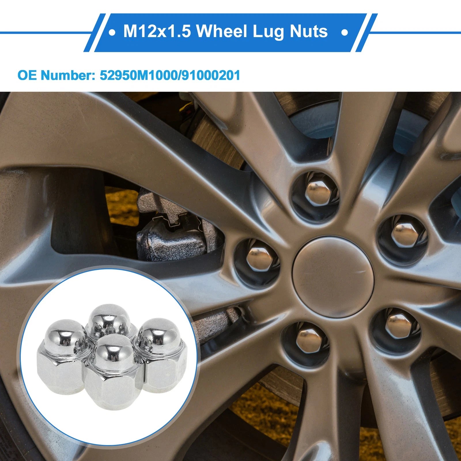 Wheel Lug Nuts Set 4 Pc M12x1.5 for Hyundai Accent (2007–2009)