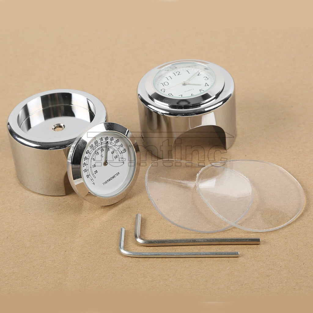 Handlebar Dial Clock Temp Thermometer for Harley Motorcycle