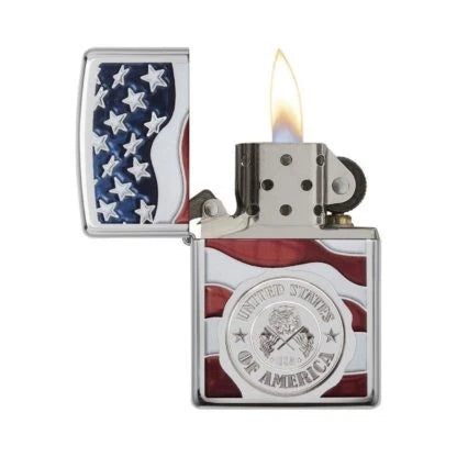 Zippo 29395 Windproof Lighter for American Flag (High Polish Chrome)
