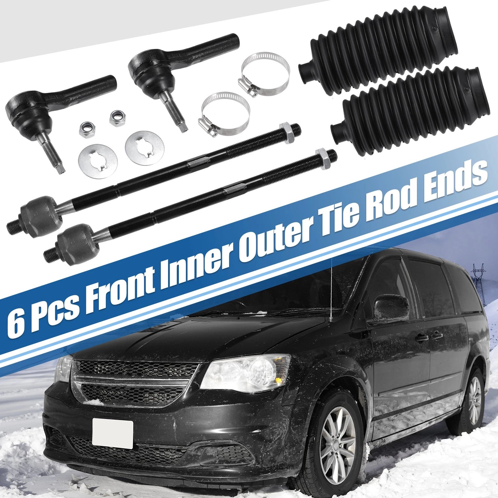 6 Pcs Tie Rod End Links Front Inner Outer for Dodge Caravan (2008–2020)