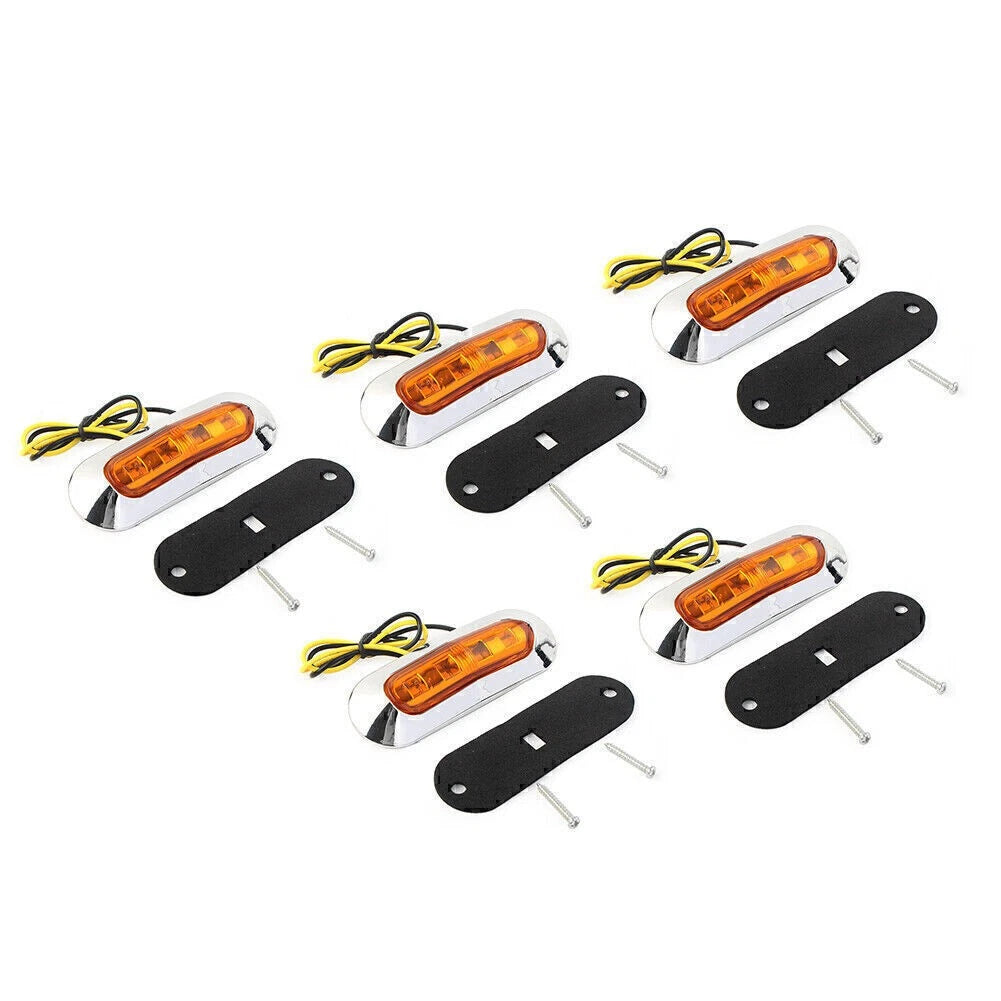5pc 4 LED Side Clearance Marker Light For Car Truck Trailer Pickup 12-24V Yellow