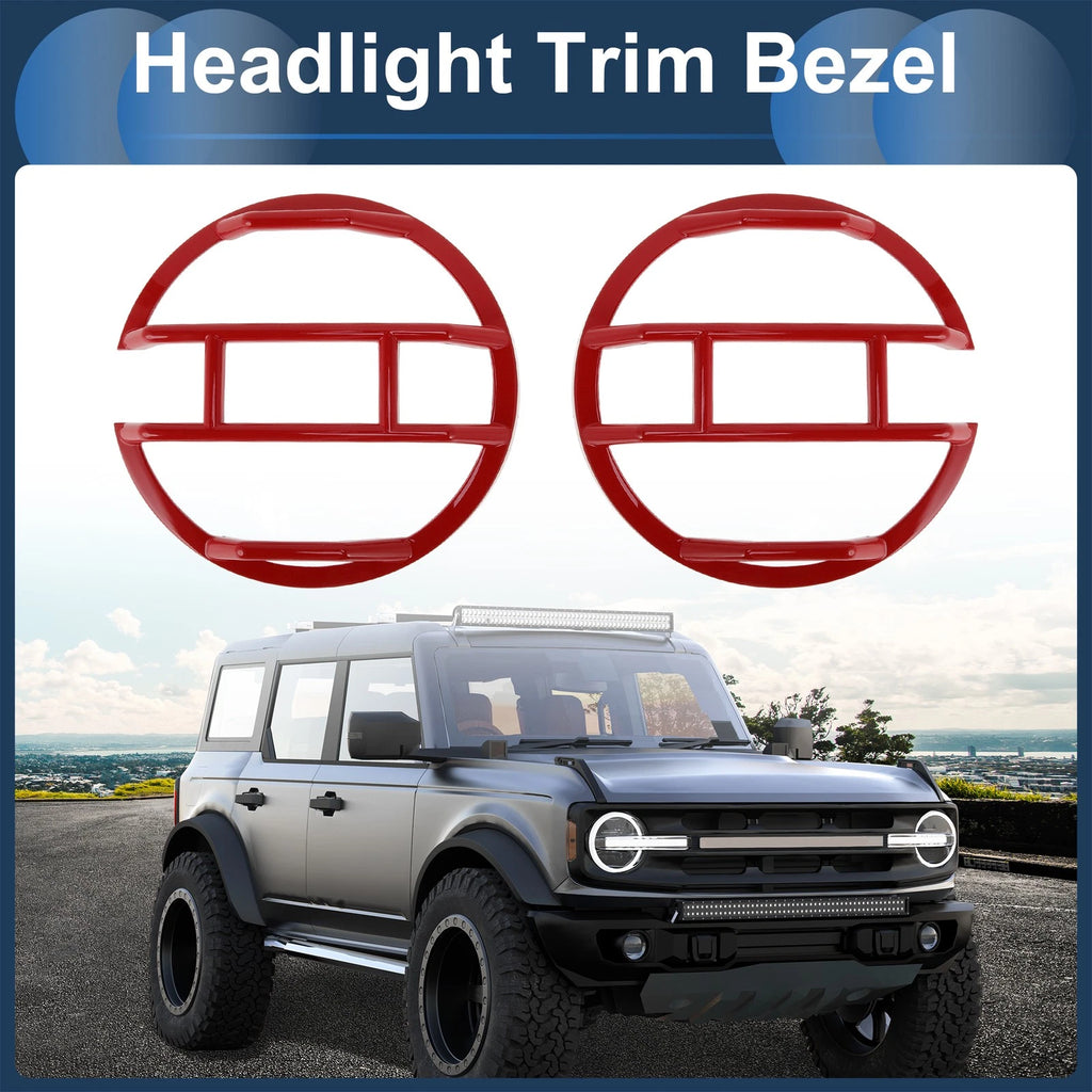 1 Pair Headlight Trim Bezel for Ford Bronco (2021–2024) Red