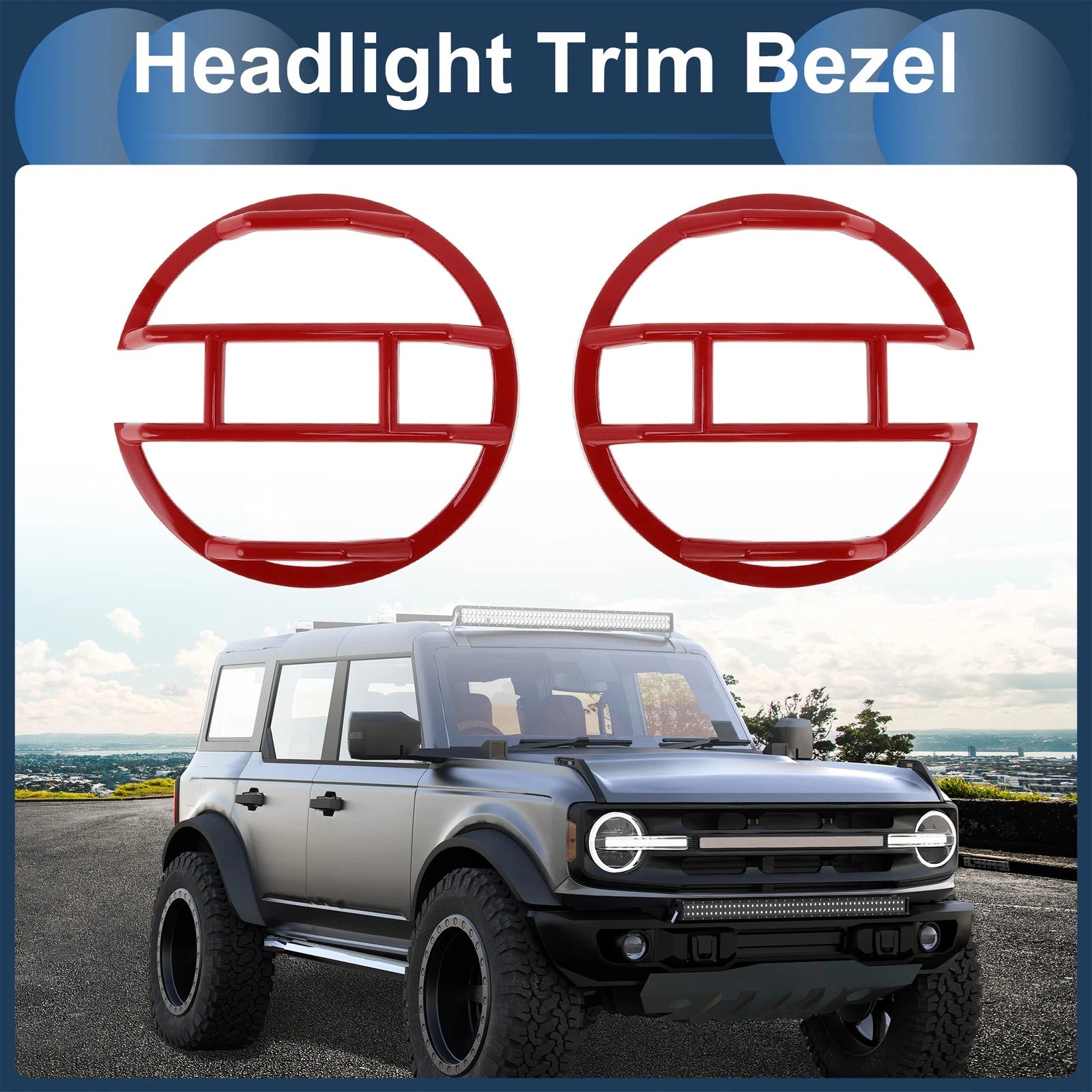 1 Pair Headlight Trim Bezel for Ford Bronco (2021–2024) Red