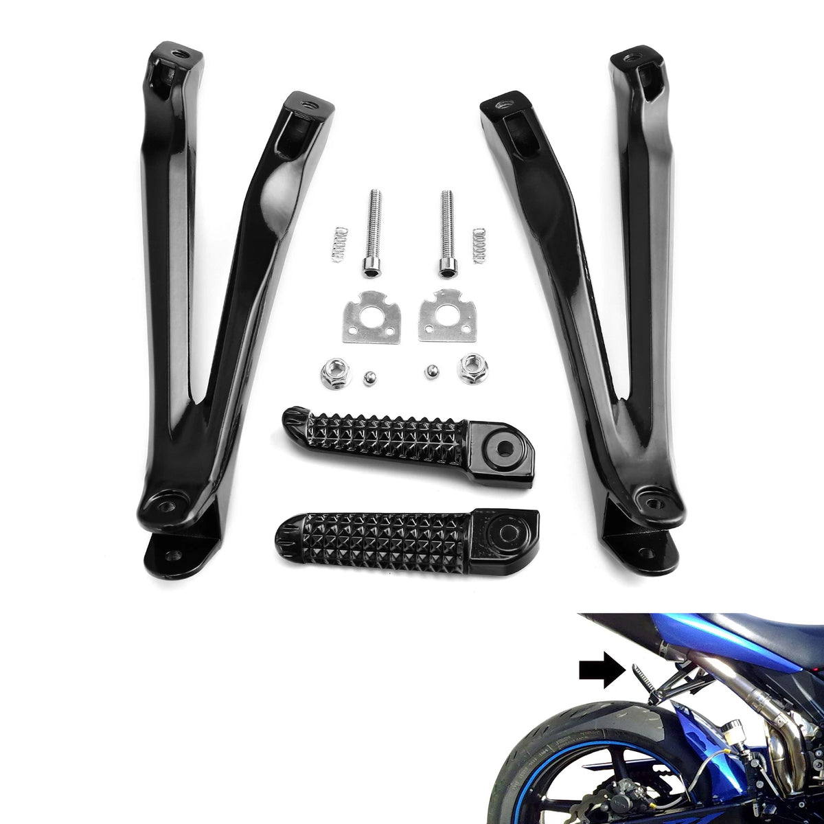 Black Rear Passenger Foot Pegs Bracket for Yamaha YZF R1 (2004–2008)