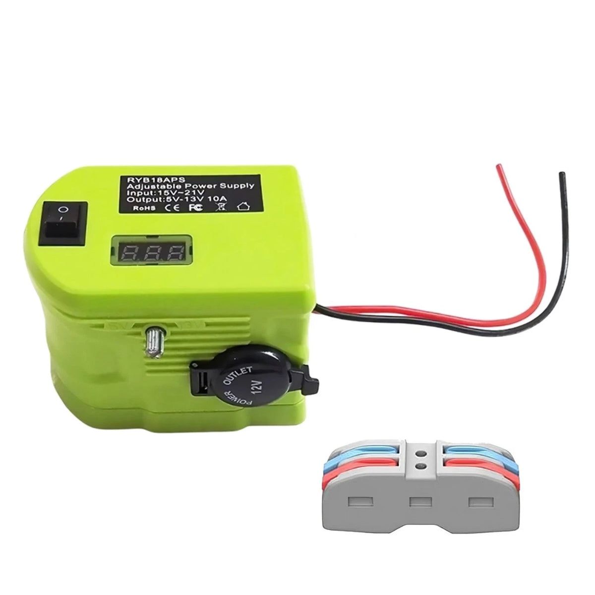 Step Down Voltage Adapter for Ryobi 18V Batteries (Green Plastic Metal)
