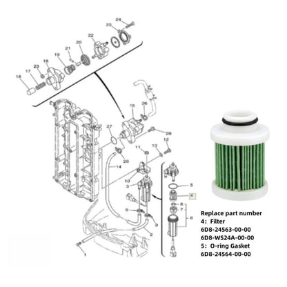 Fuel Filter for Yamaha Outboard 50 60 70 100 hp (4-Stroke) 6D8-WS24A-00 6D8-24563