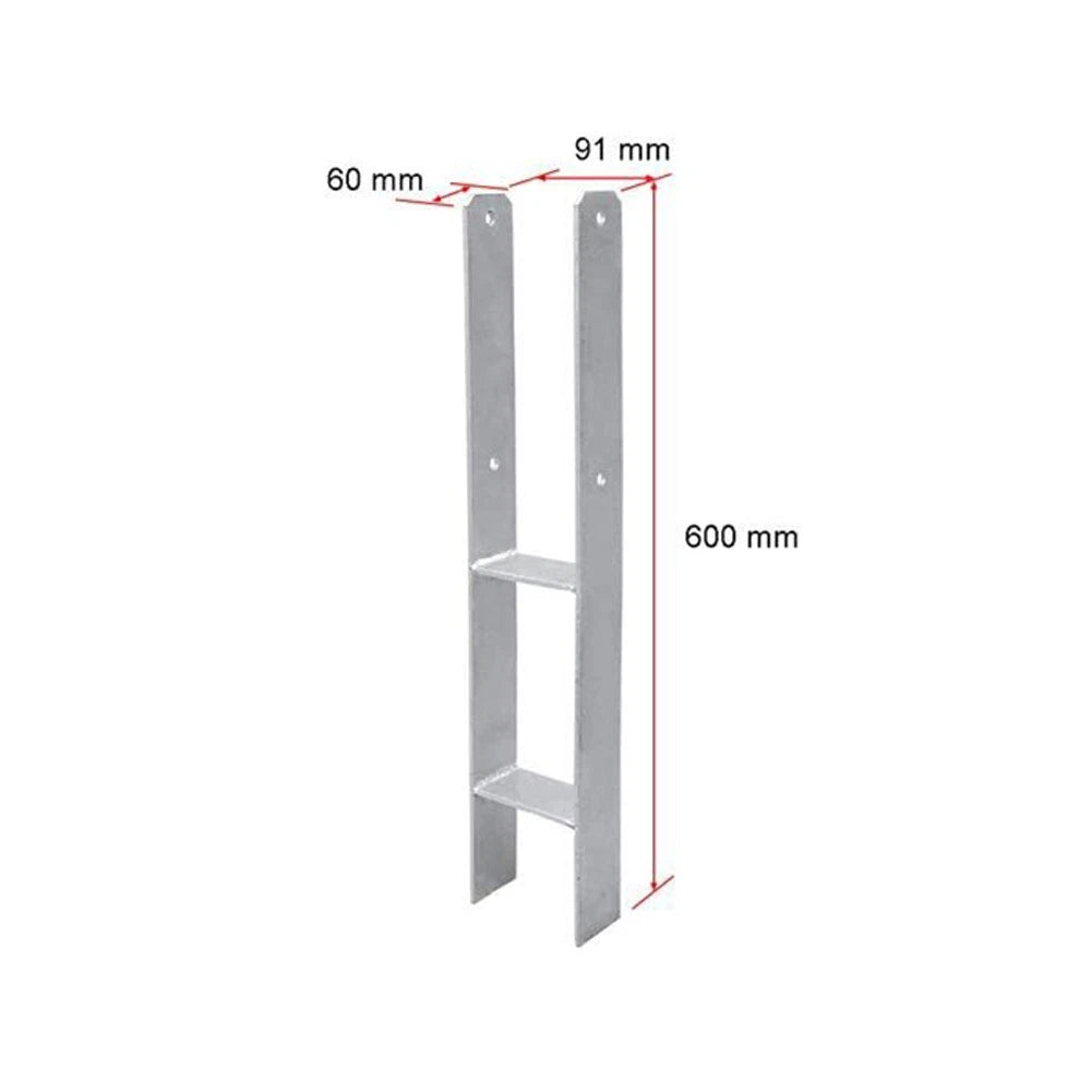 2 Pack H Style Post Anchor 600mm Height 5mm Thick for Wooden Fence Support