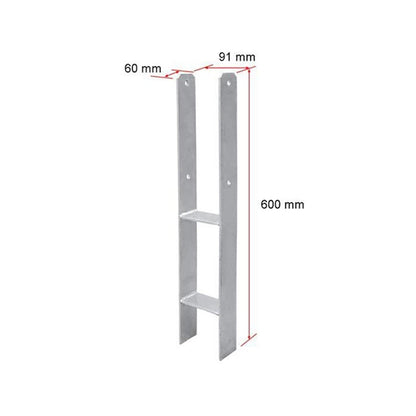 2 Pack H Style Post Anchor 600mm Height 5mm Thick for Wooden Fence Support